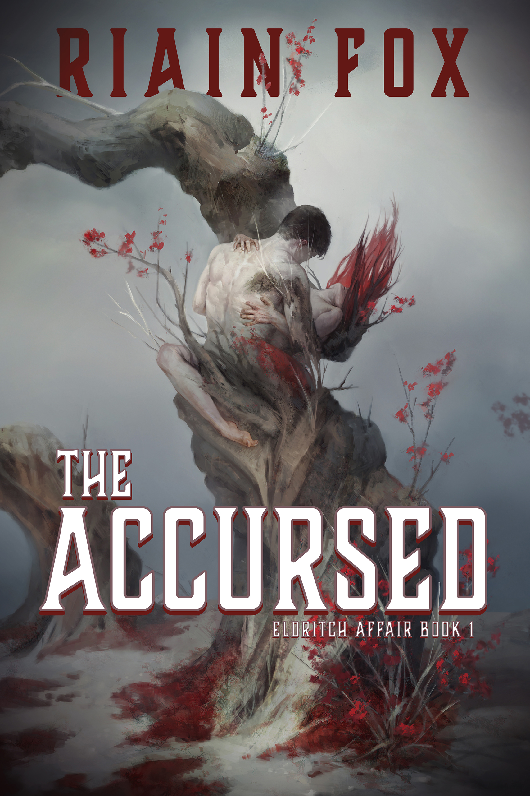 The Accursed Ebook cover. A couple embracing and turning into a tree